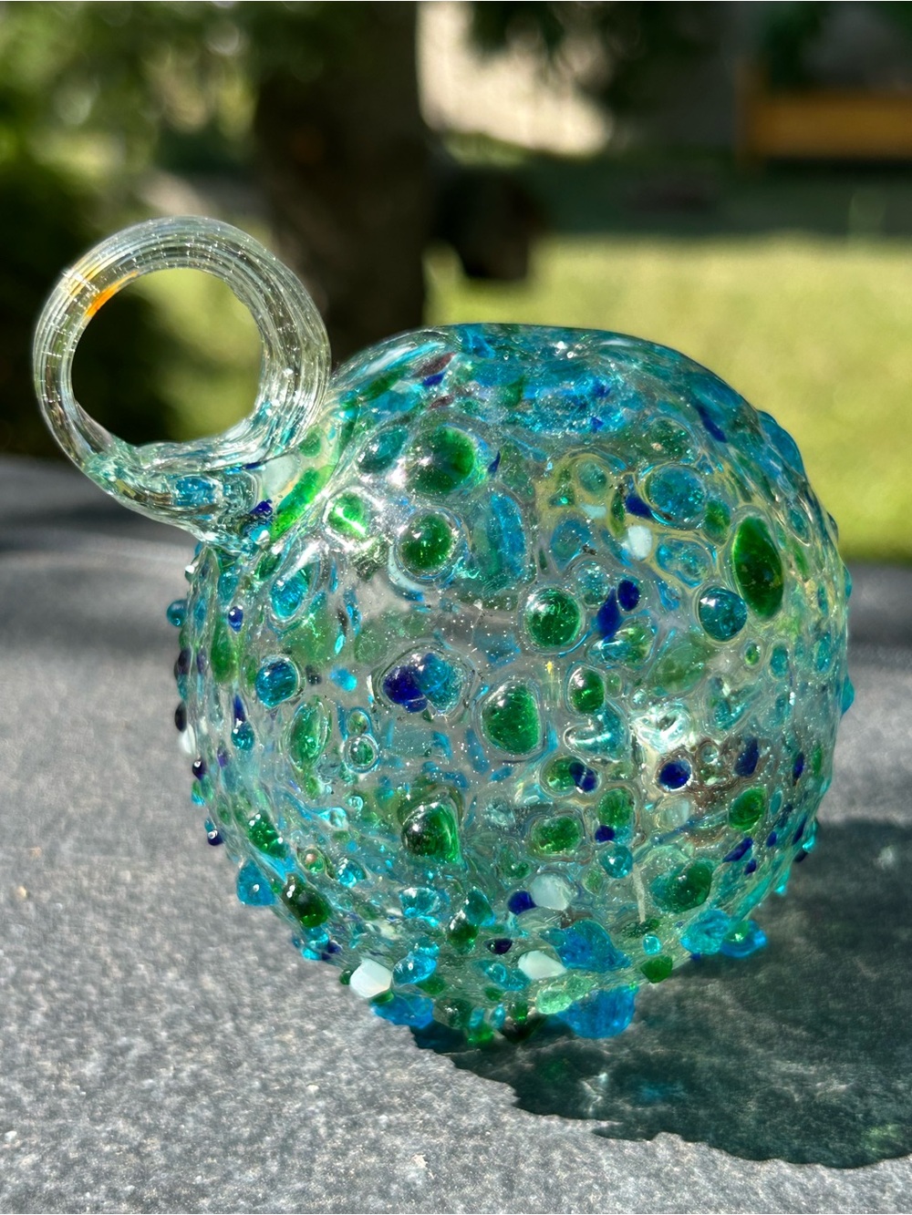Vase Handblown Sea Glass Orb Green Blue Decorative Art Glass Texture